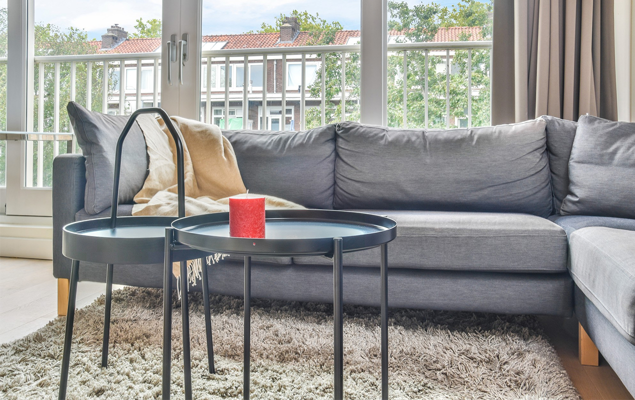 Living room with gray metal coffee tables