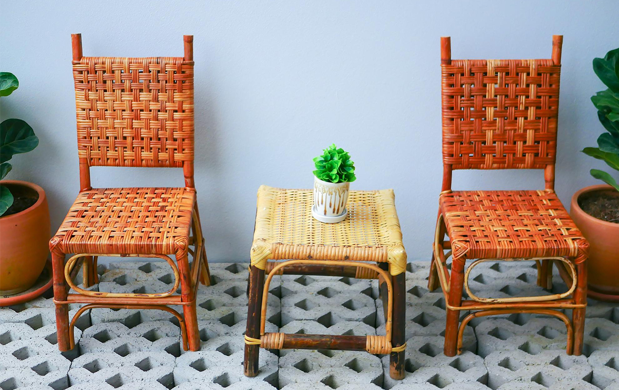 Rattan chairs and coffee table