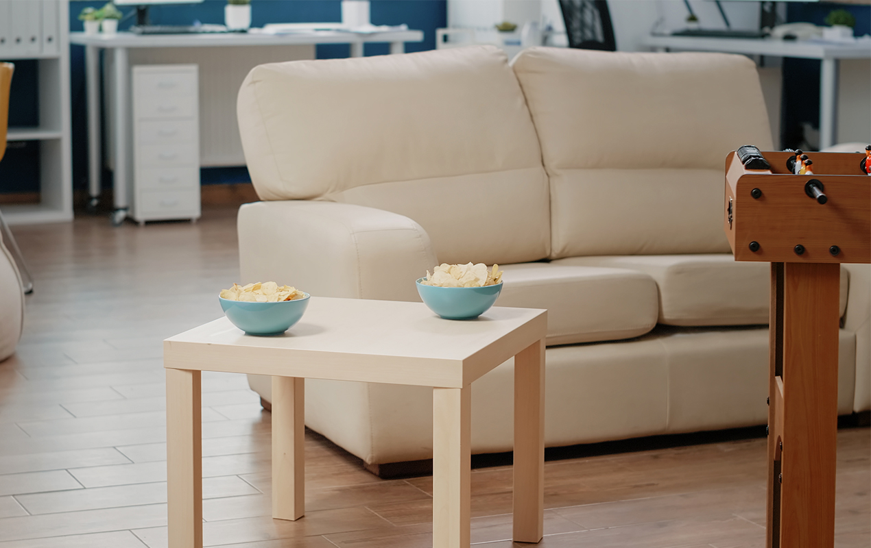 Living room with white small coffee tables