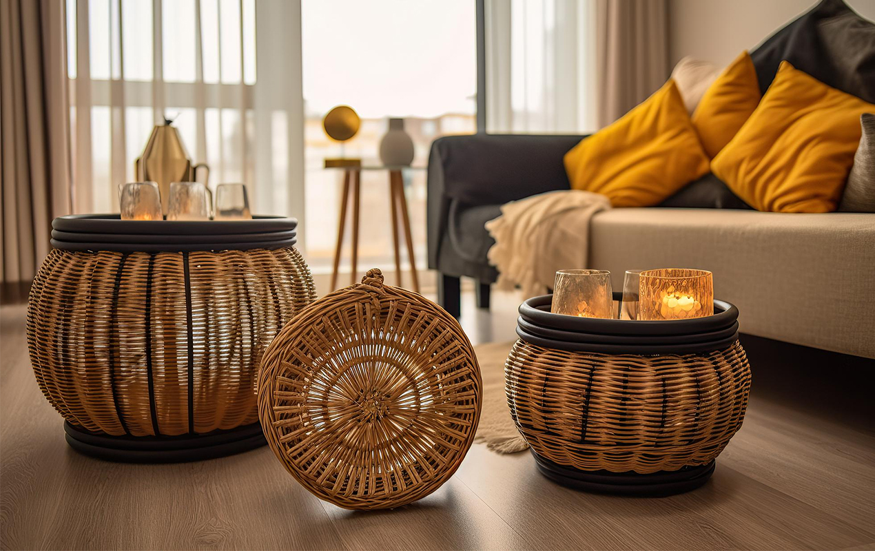 close-up-wicker-Baskets modern living room interior design