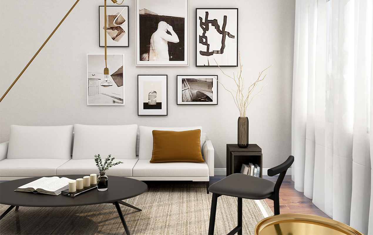 Modern living room with black furniture