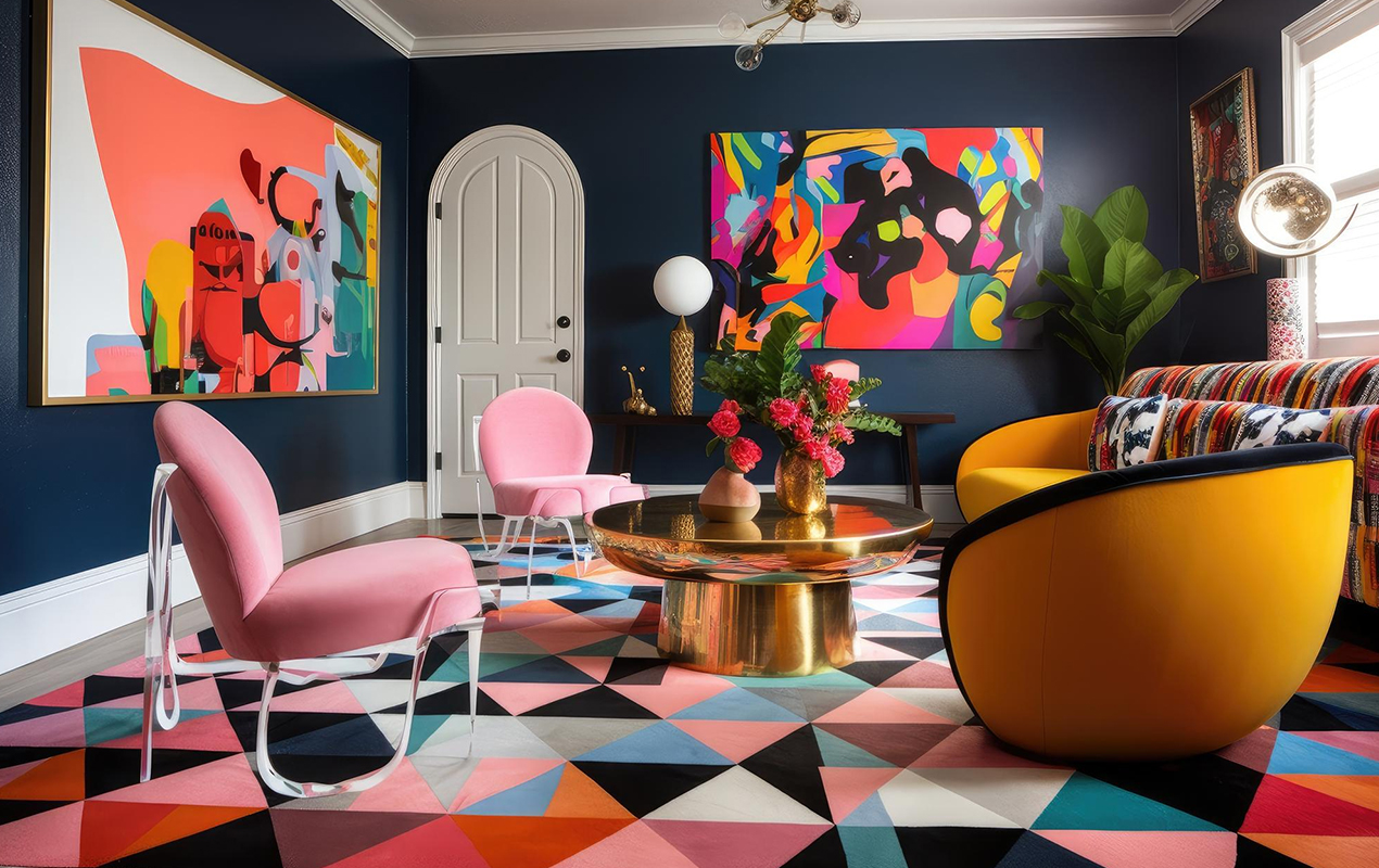 Colorful room with bold geometric shapes