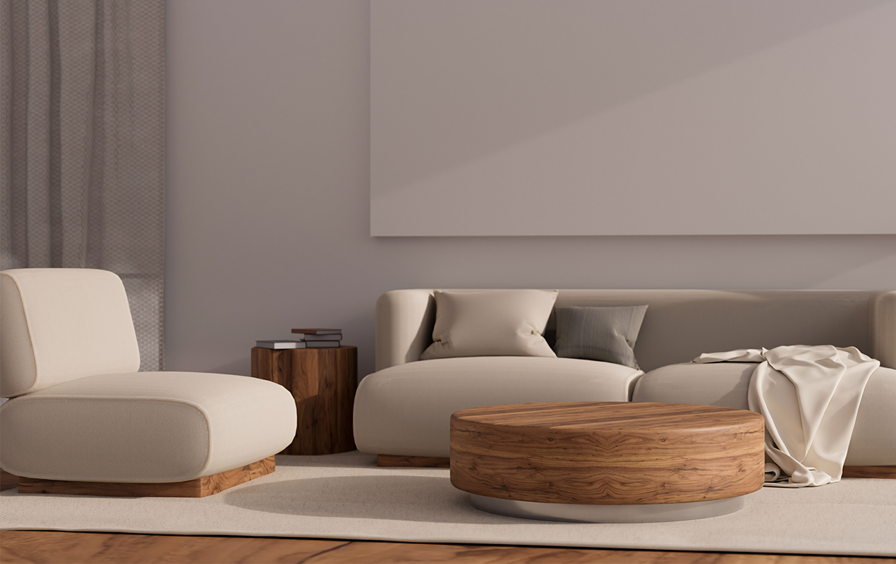 Minimal apartment round wood modern coffee tables