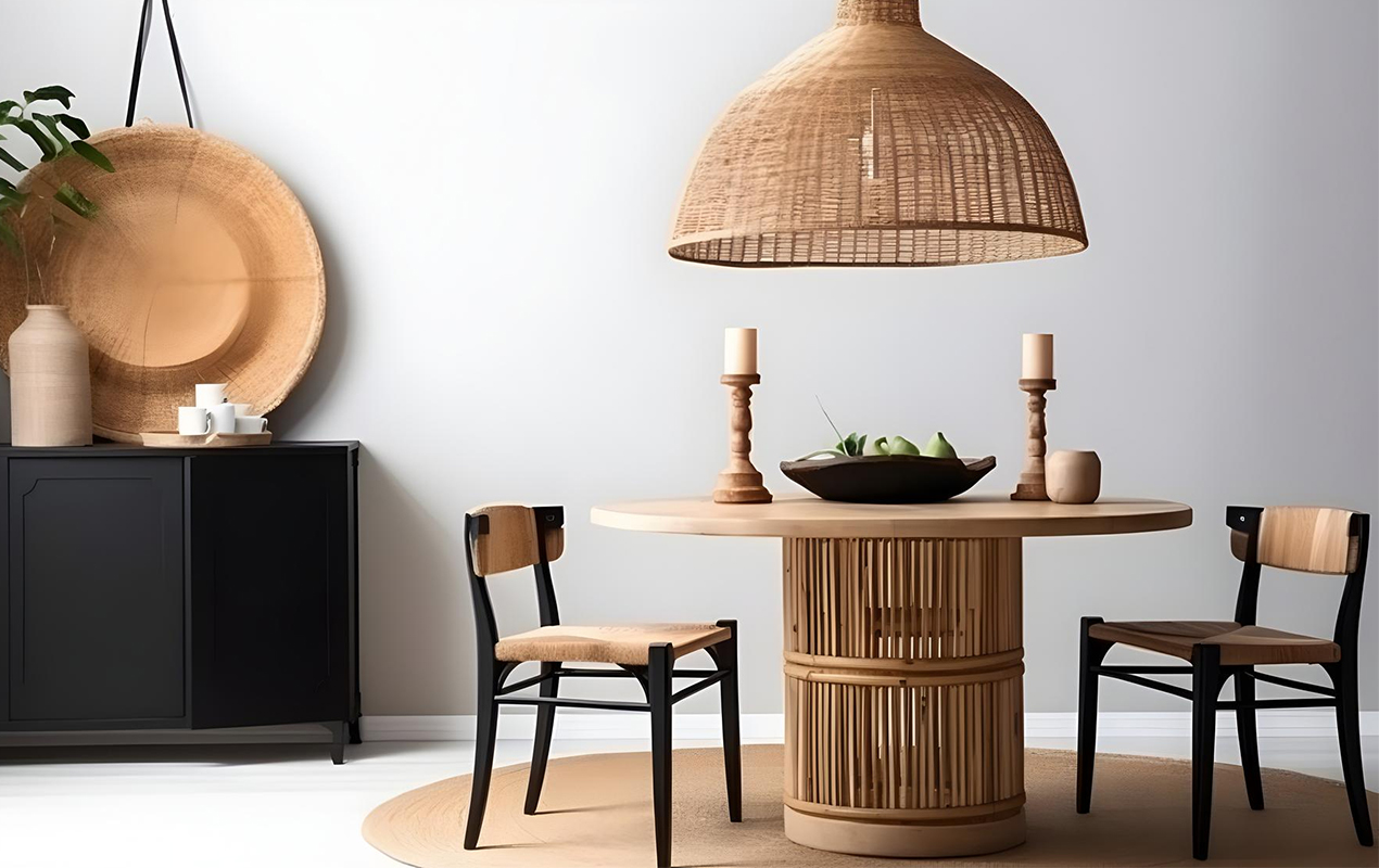 Dining room with wicker table