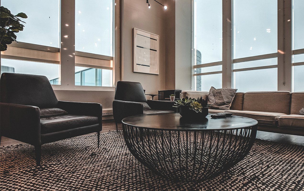 Modern interior with black mesh coffee table