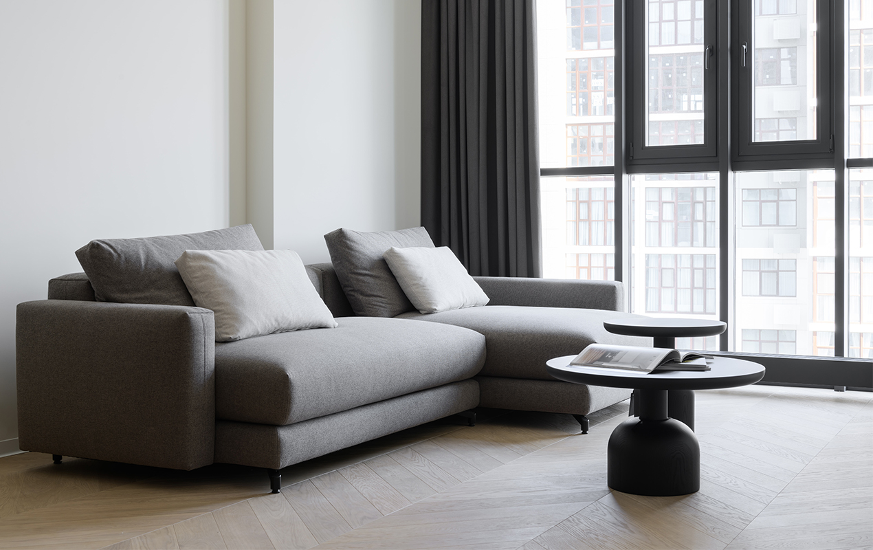 Living area with black coffee table