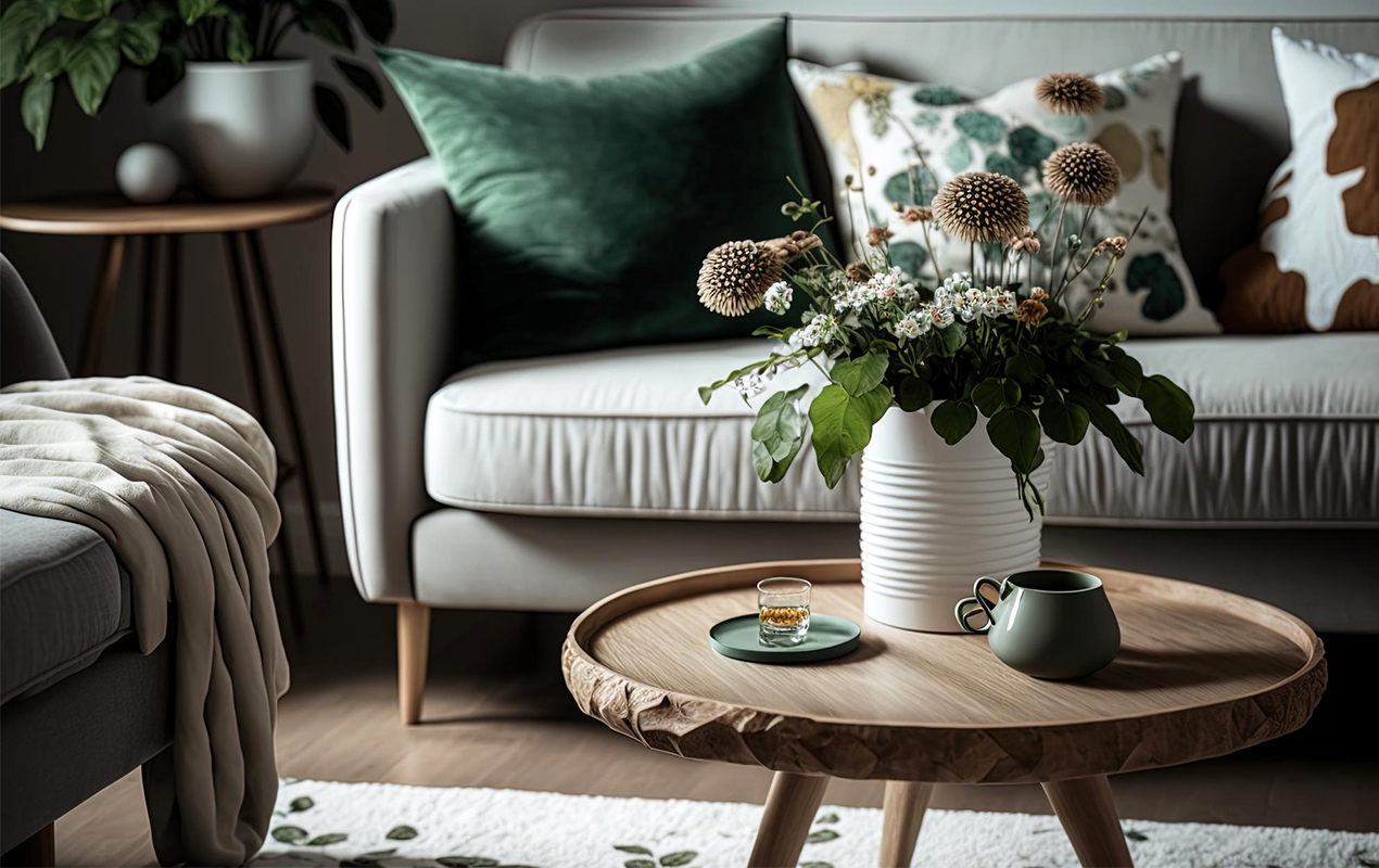flowers-wooden-Coffee table stylish scandinavian style living room