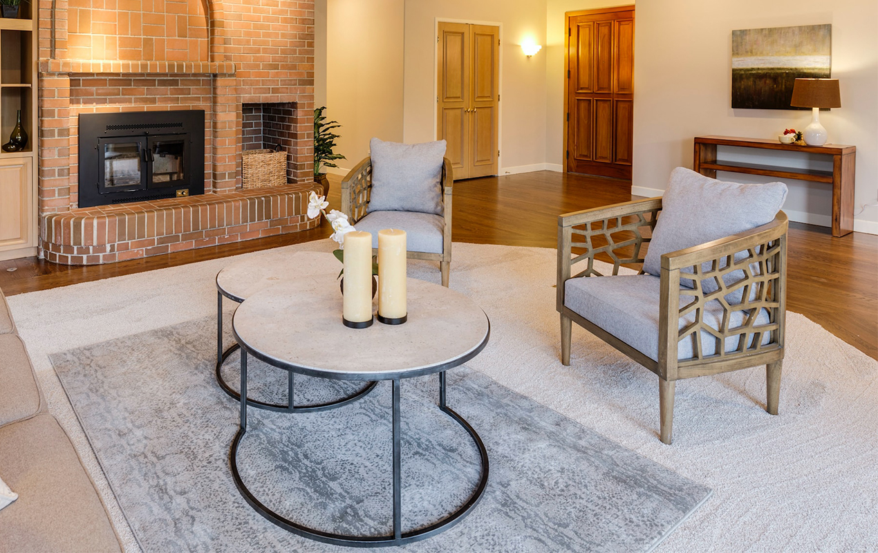 Rustic living interior with contemporary coffee table