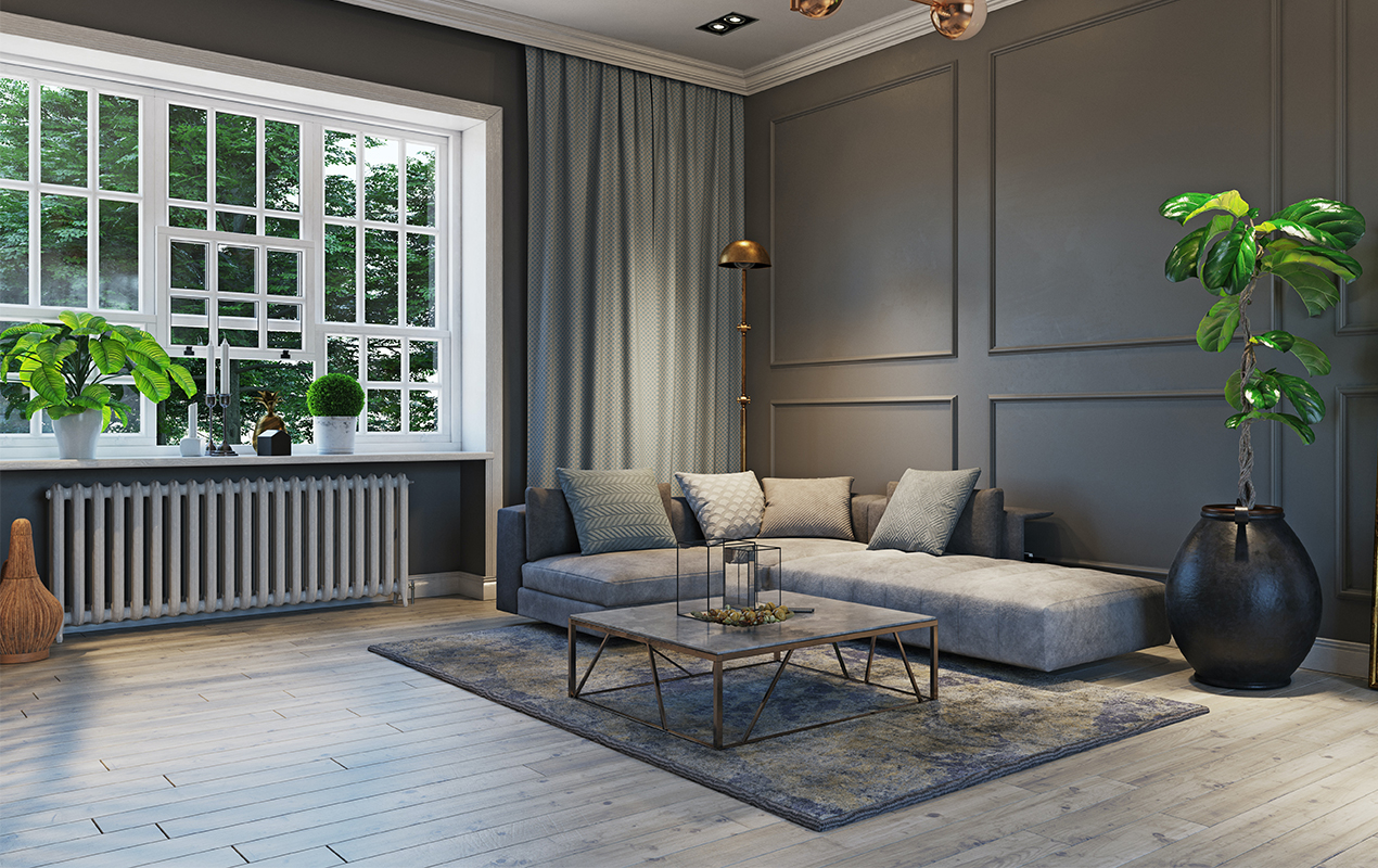 Modern living room with gray furniture