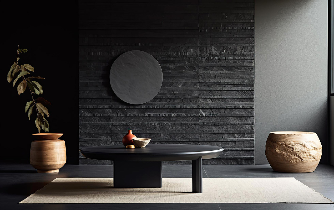 Black coffee table minimalistic interior design