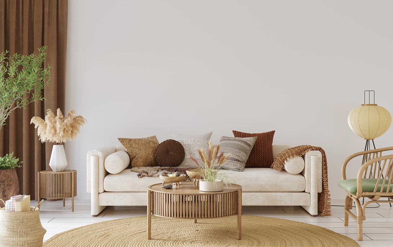 Home interior with sofa and coffee table