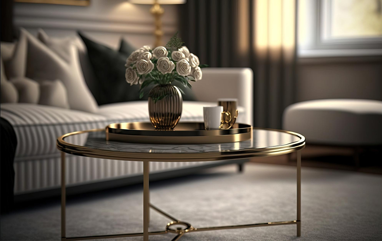 Luxury interior design with gold coffee table accents