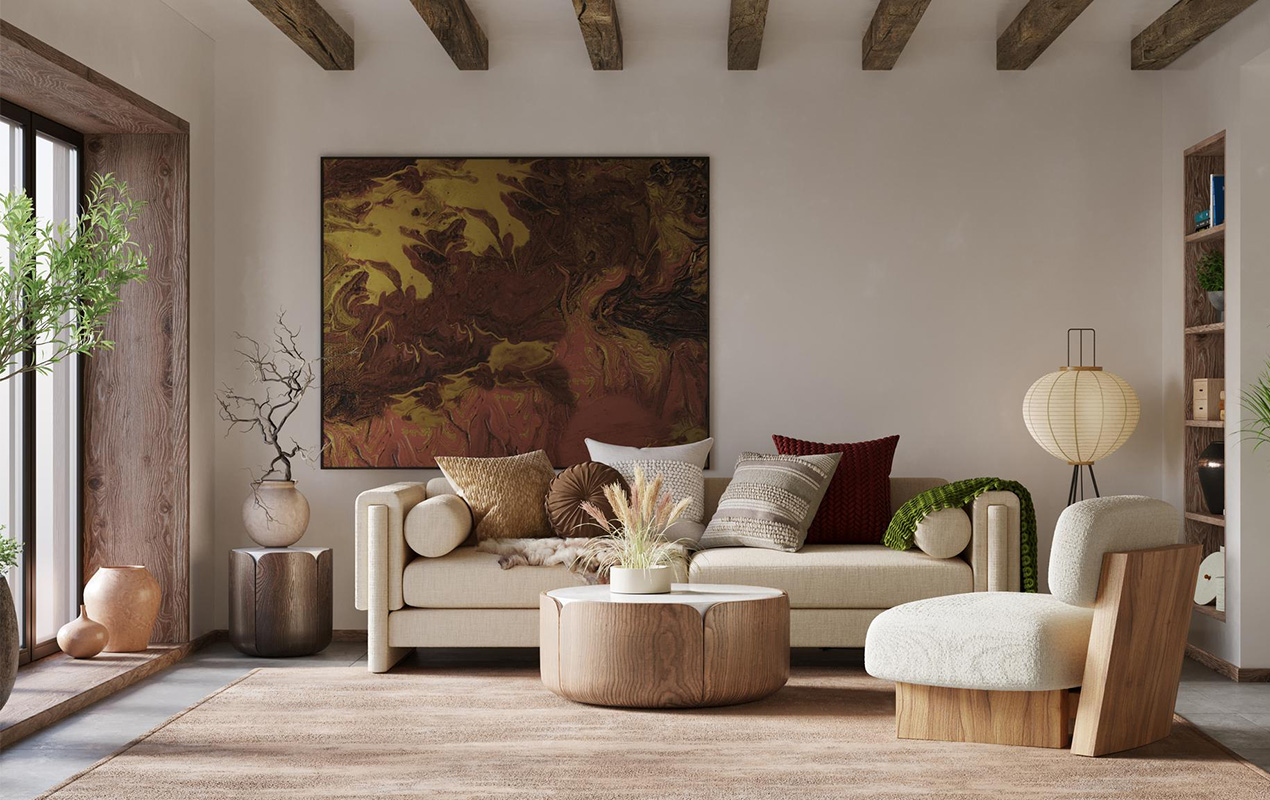 Interior design modern apartment with cozy furniture