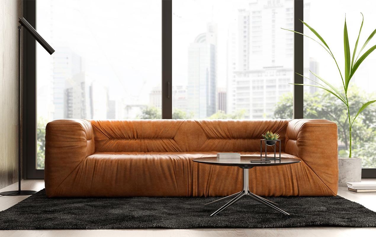 Modern interior design with sofa and coffee table