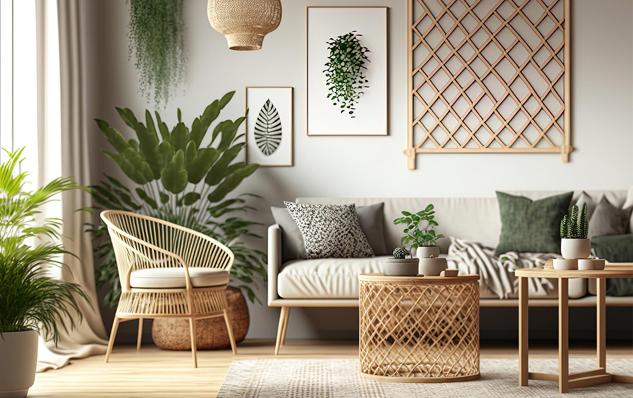 Interior rattan living room contemporary loft