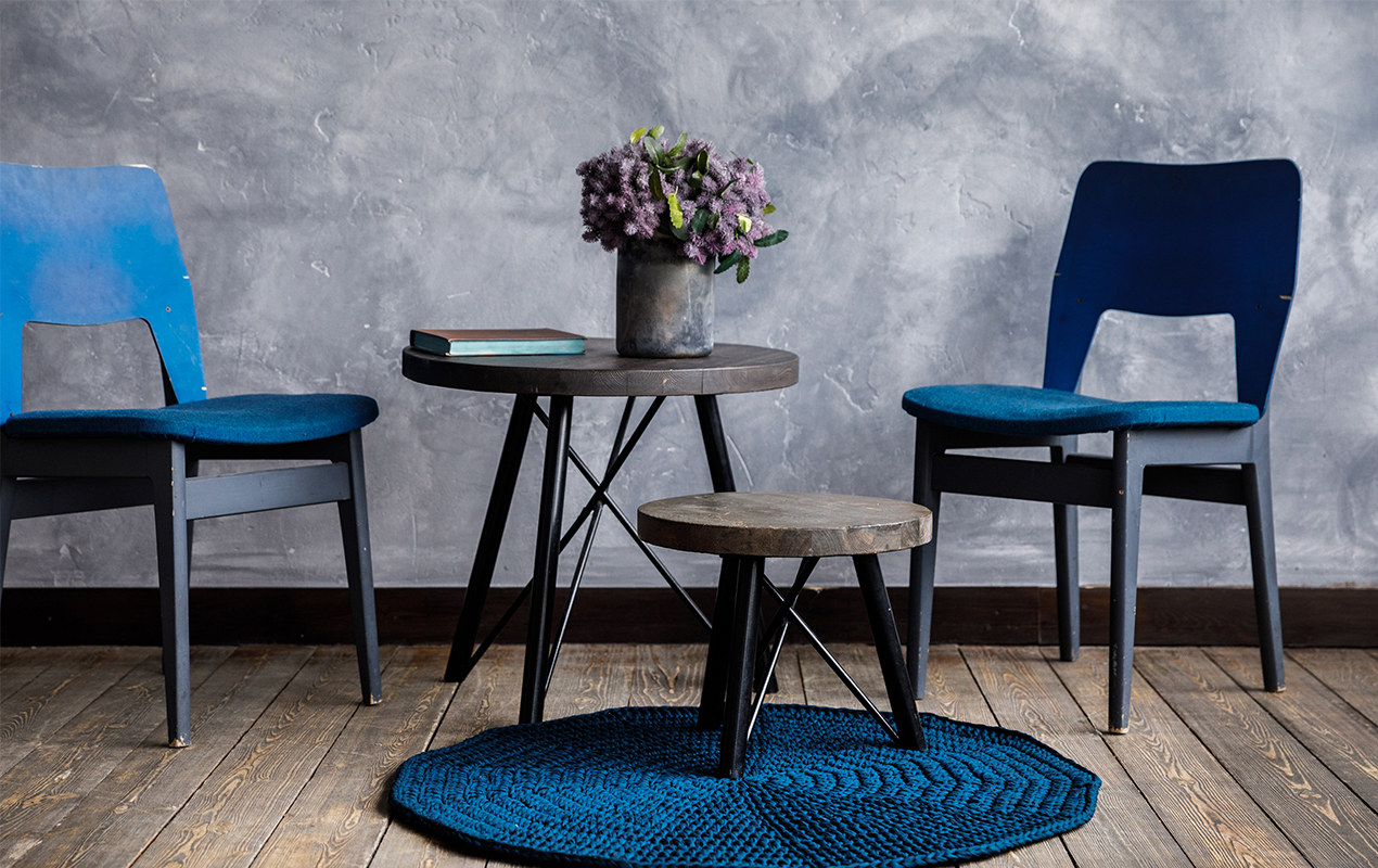 Seating area with industrial furniture