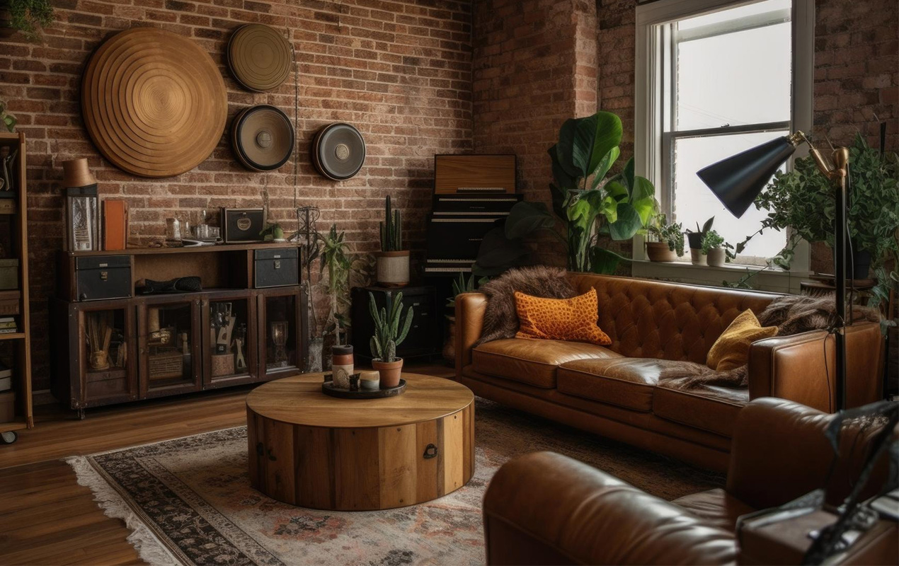 living-room-decor-Home interior design industrial bohemian style