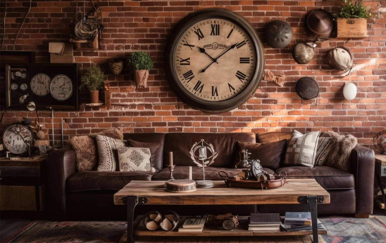 Home interior design rustic industrial style