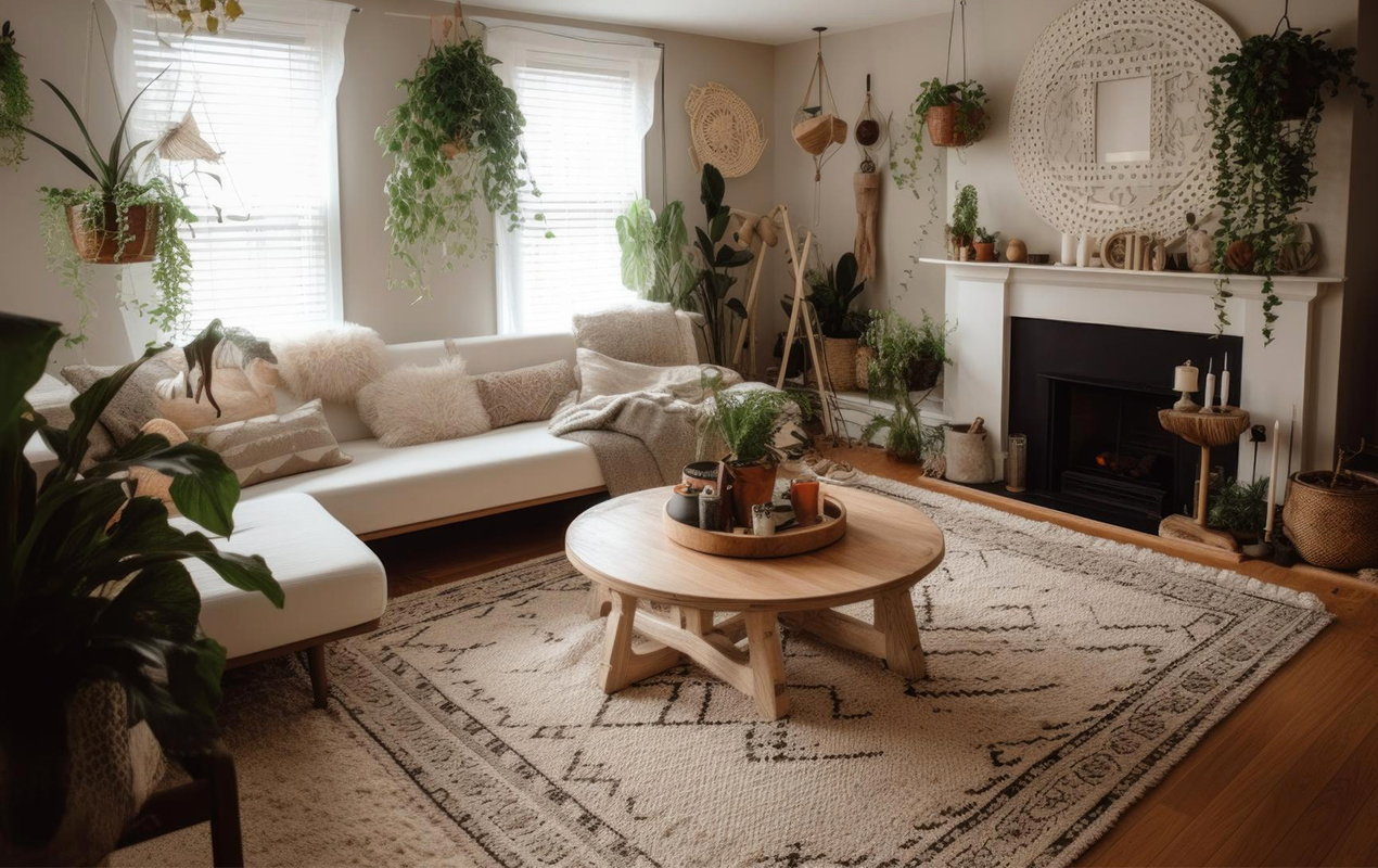 Home interior design scandinavian bohemian style