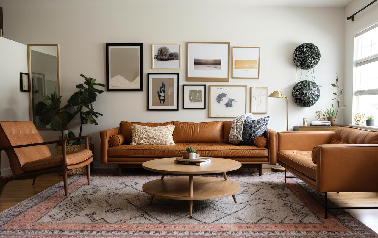 Living room with round coffee table