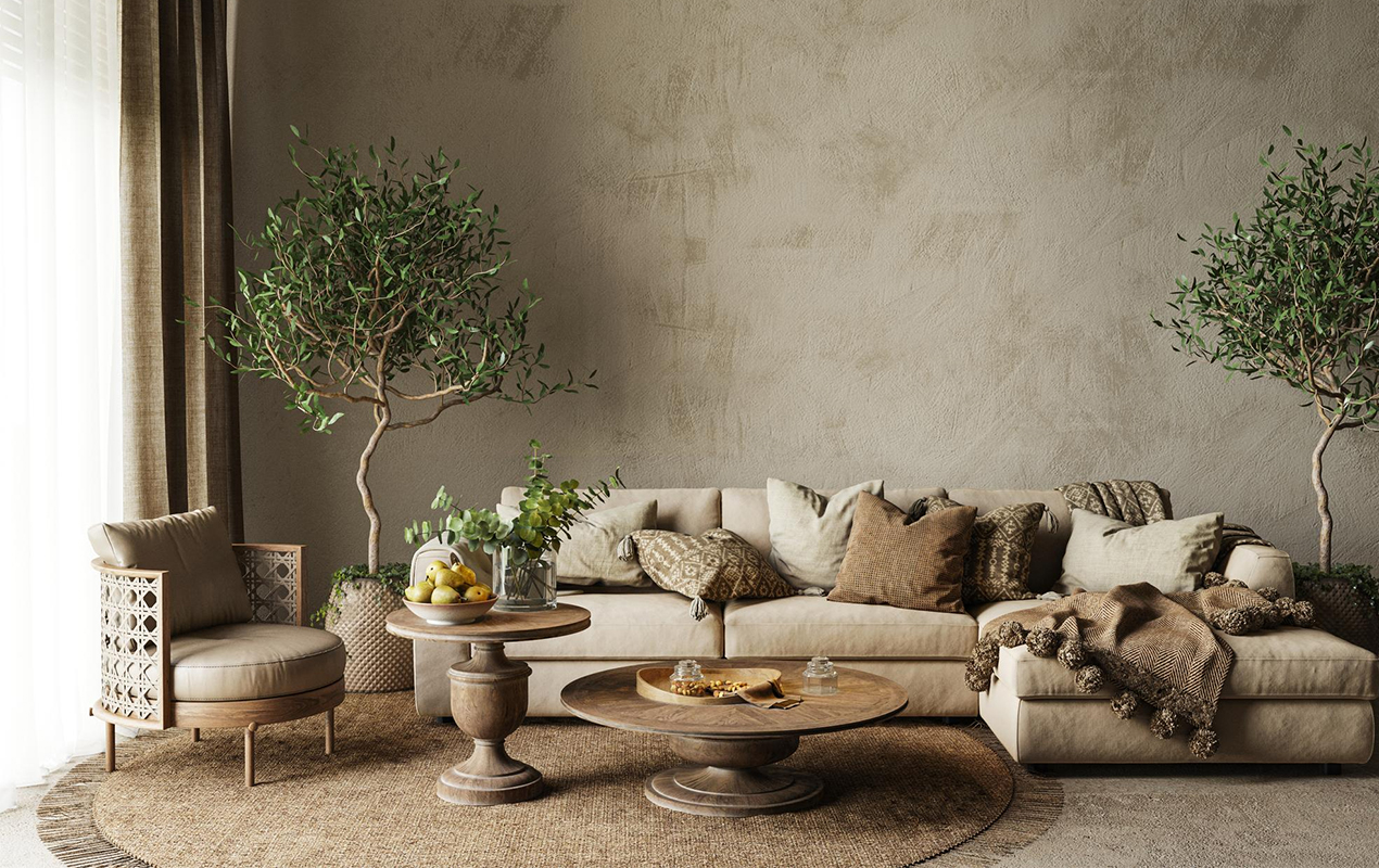 Living room filled with furniture vase plants