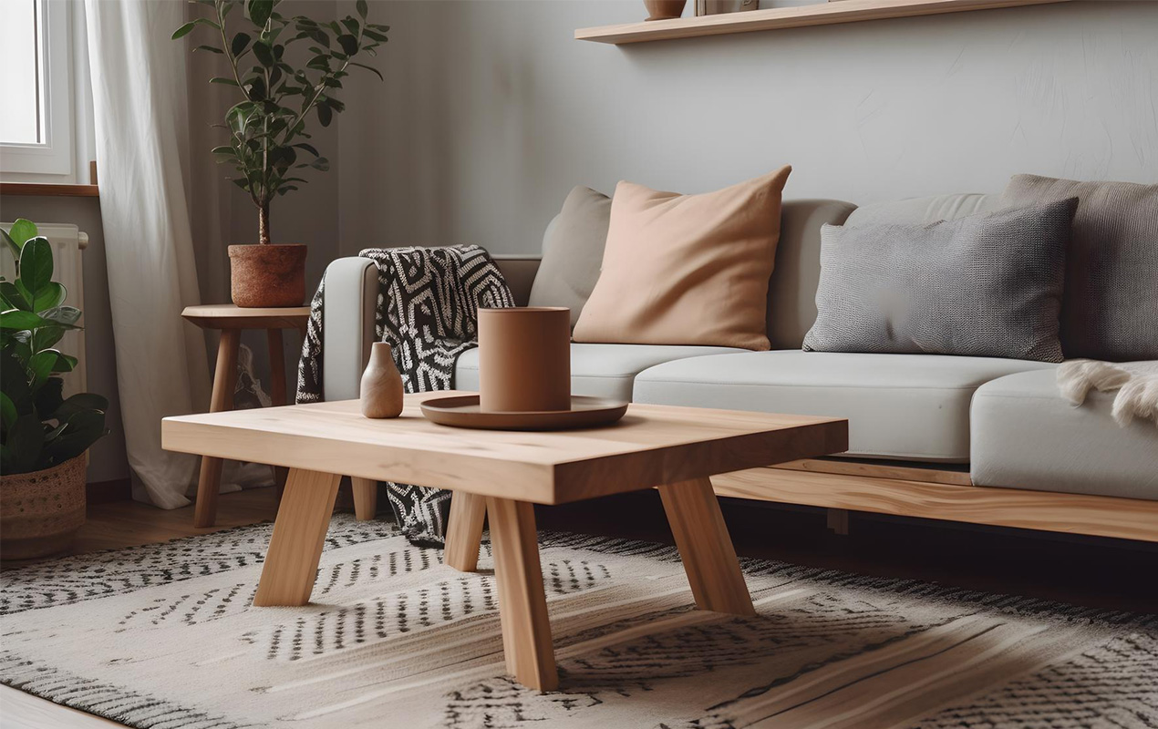 Living area with couch and wooden coffee table