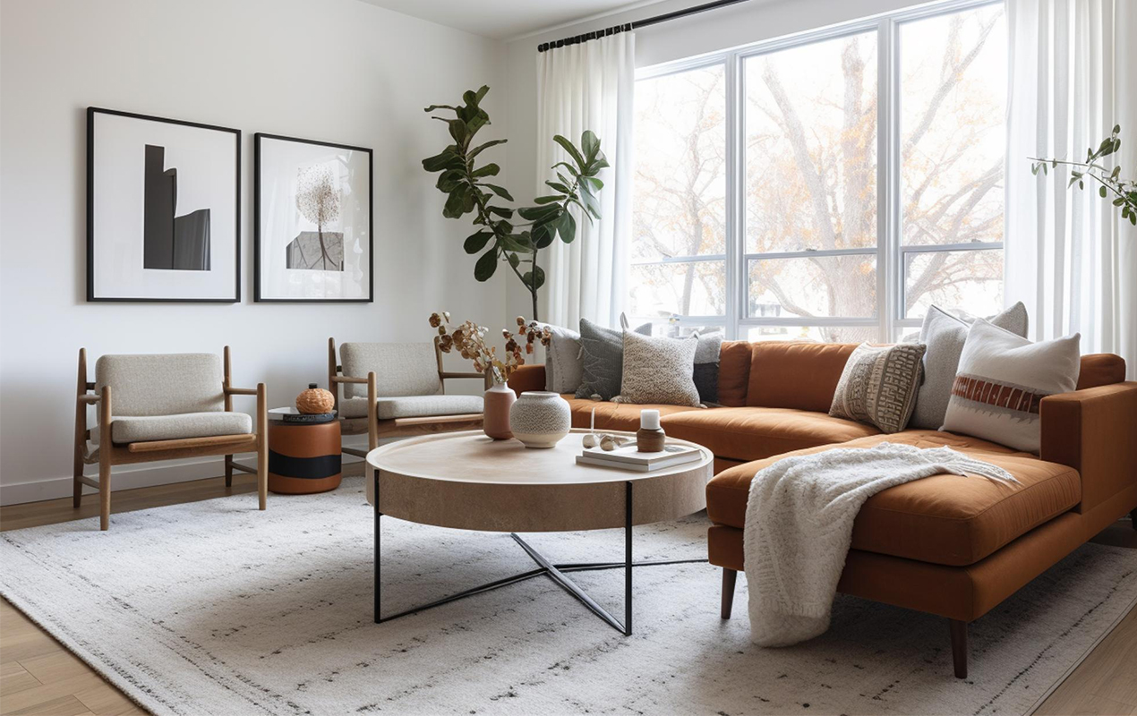 Round coffee table with hairpin legs