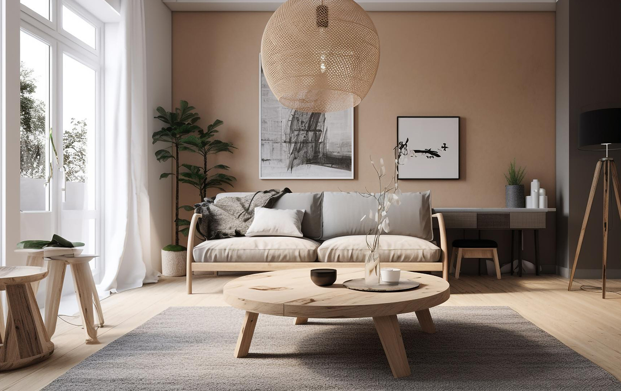 Living room with sofa round coffee table