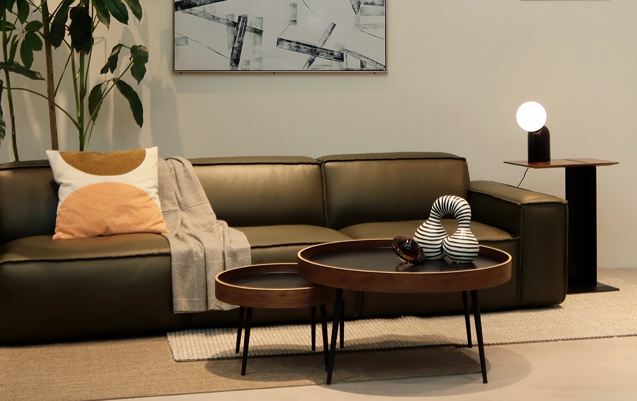 Round Brown Mid-Century Modern Coffee Table Set of two