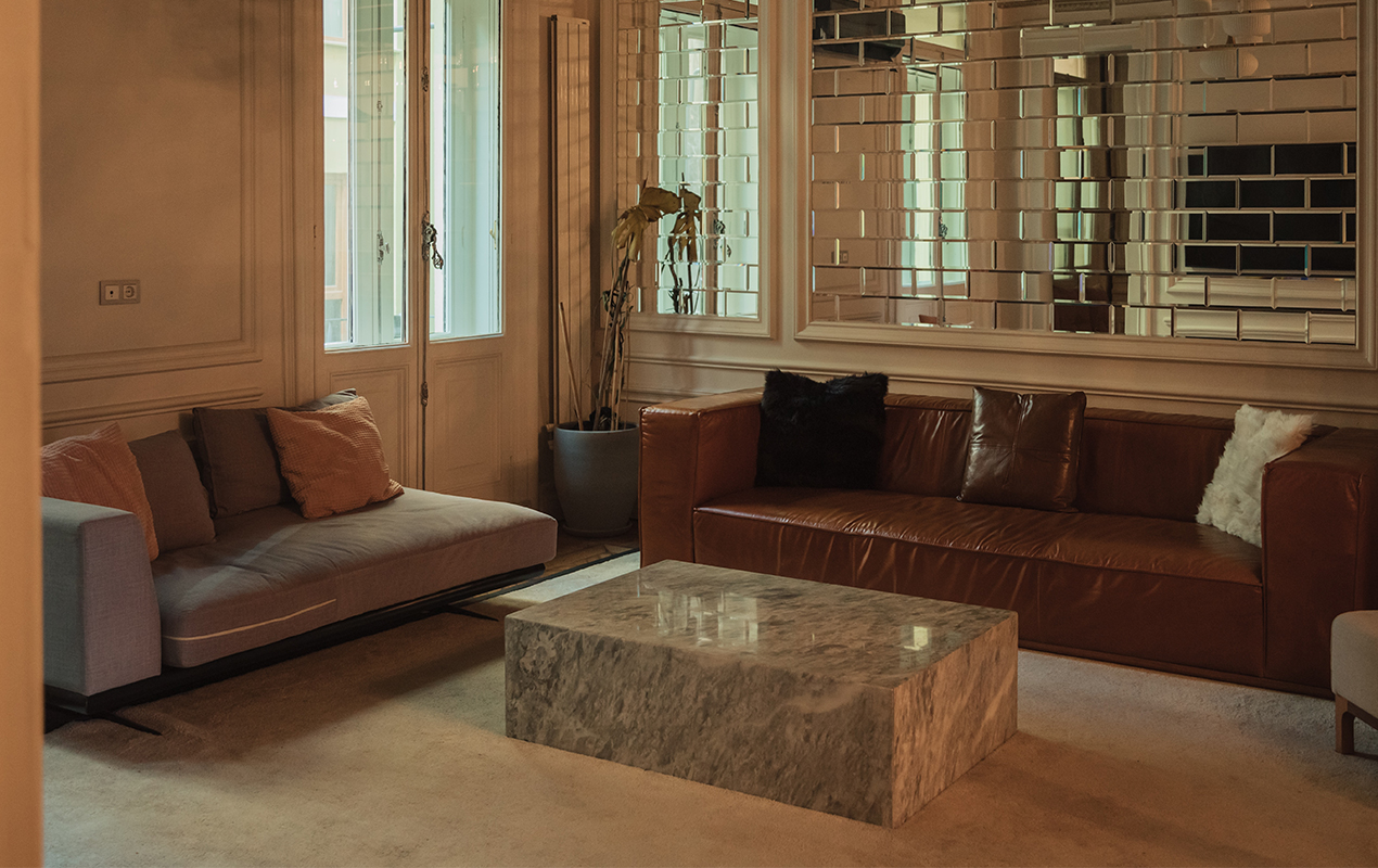 Rustic home interior with marble slab