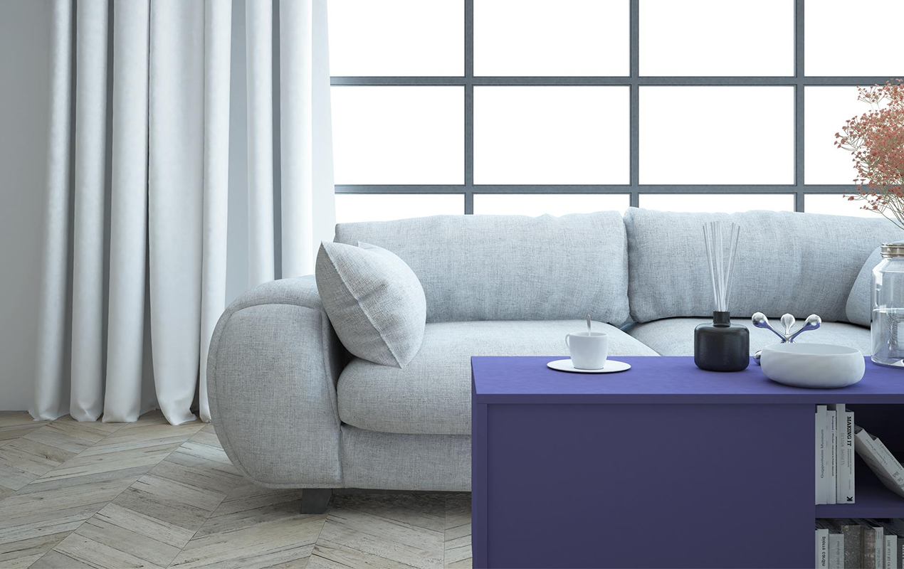 Living interior with purple coffee table