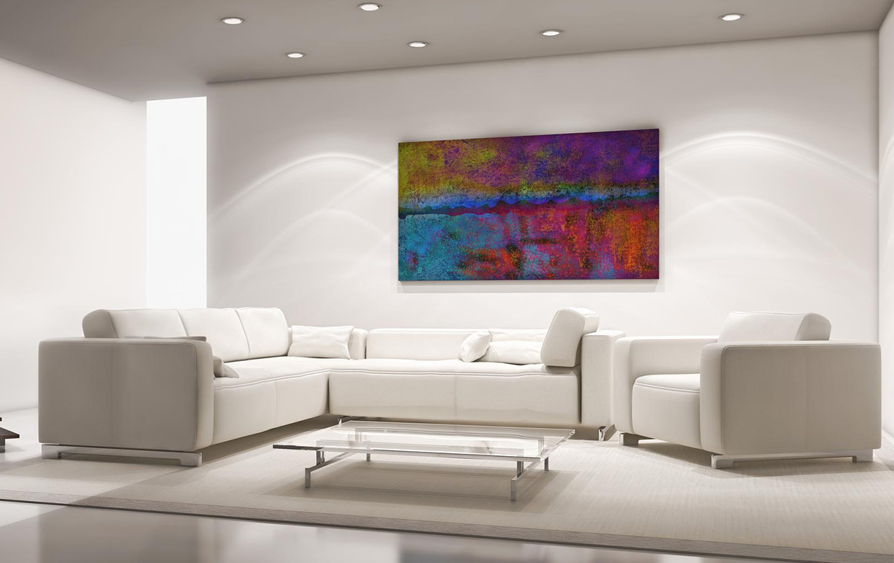 Luxury living room with bright wall art