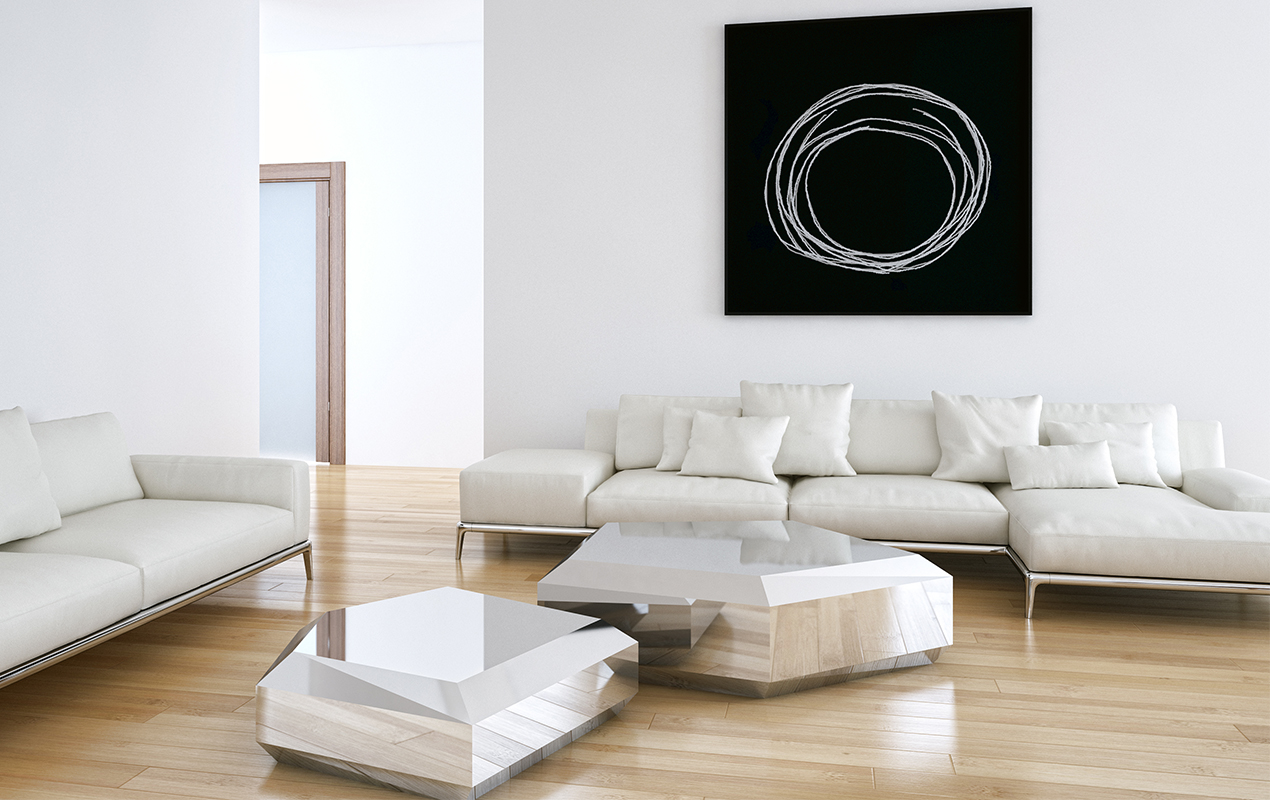 Contemporary living room with futuristic coffee table
