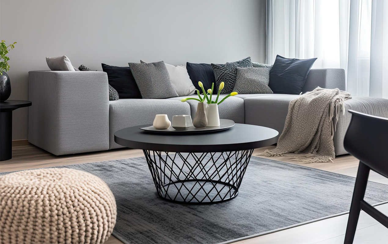 Modern living room with mesh coffee table