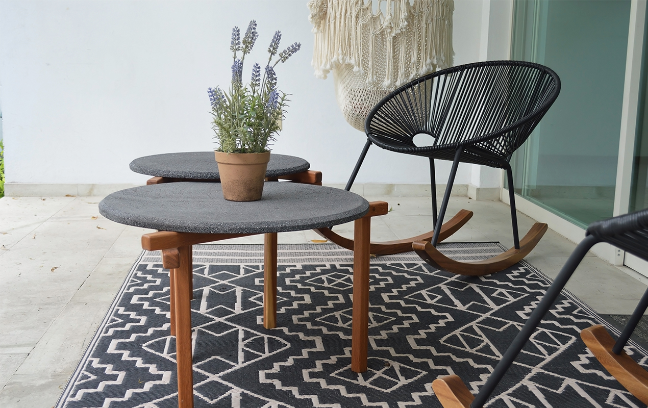 Outdoor terrace with outdoor coffee tables stone top