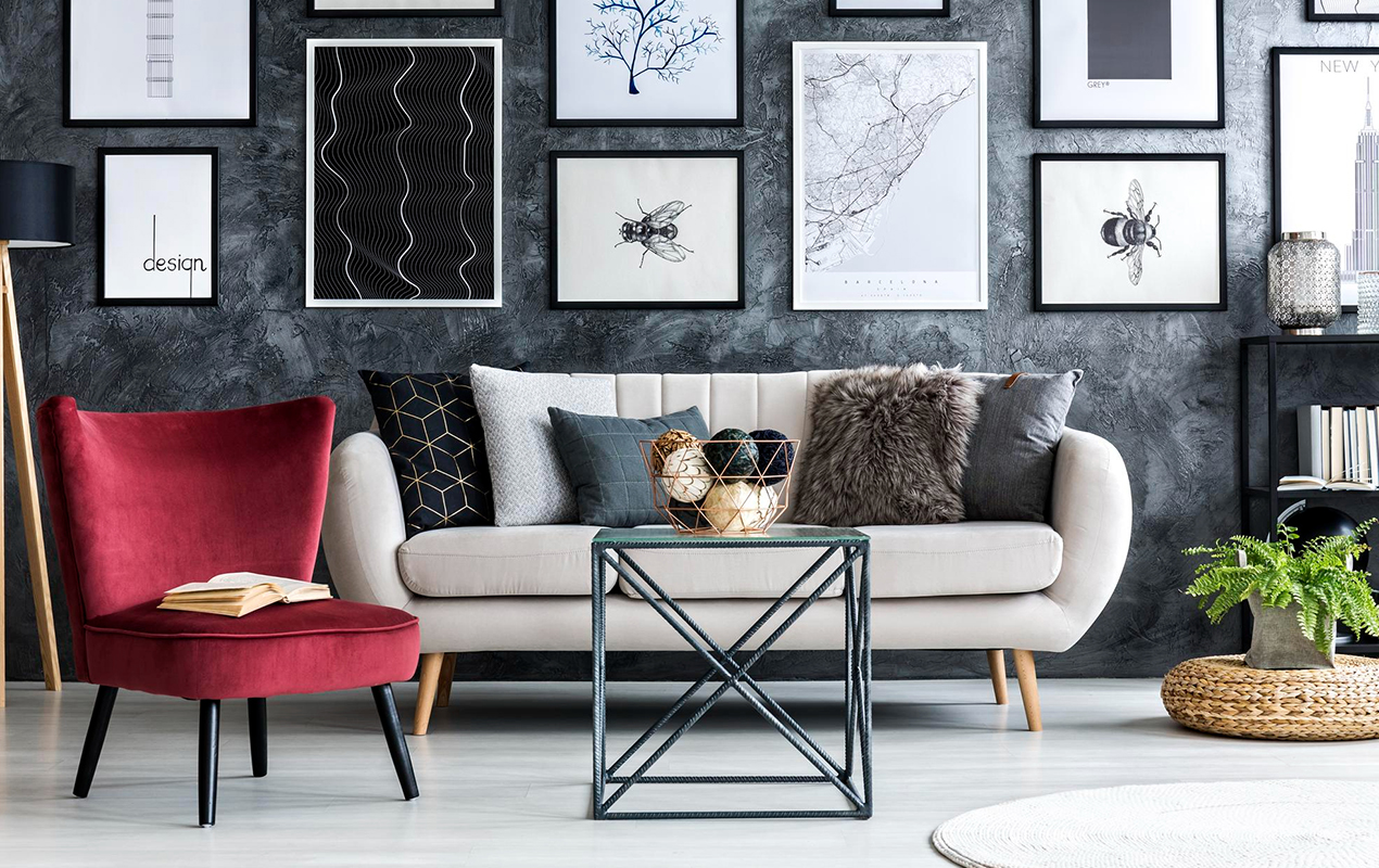 Living room interior with cross back coffee table