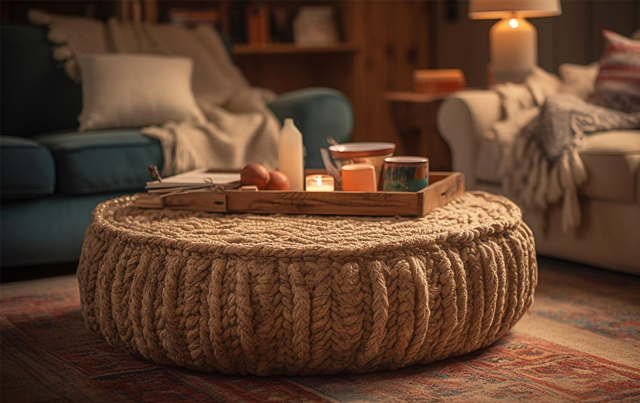 Round wool ottoman coffee table