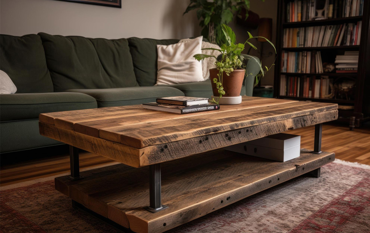 Rustic coffee table made reclaimed wood metal