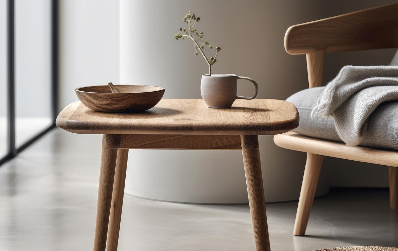 Home interior with Scandinavian small coffee tables
