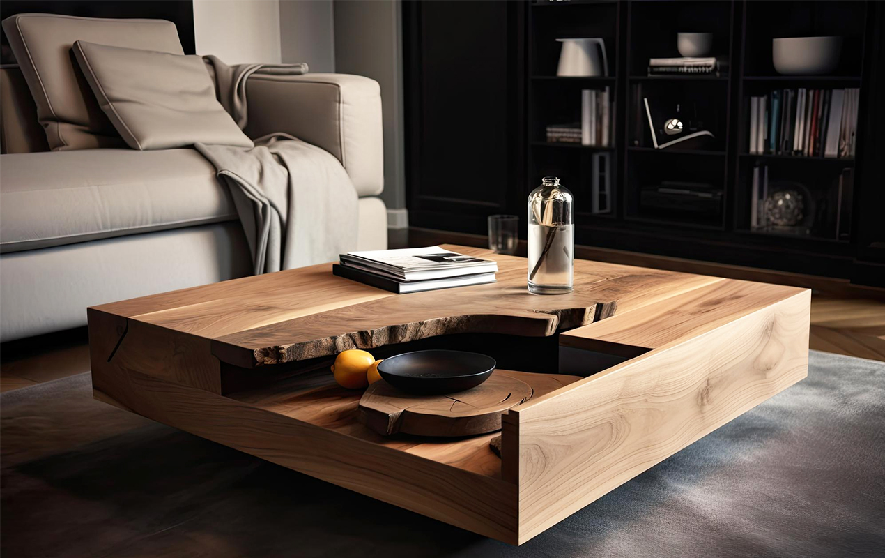 sleek stylish live edge coffee table with natural accents
