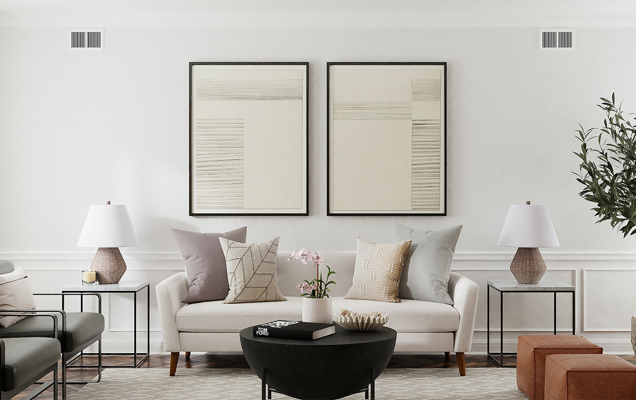 Modern home interior with drum coffee table