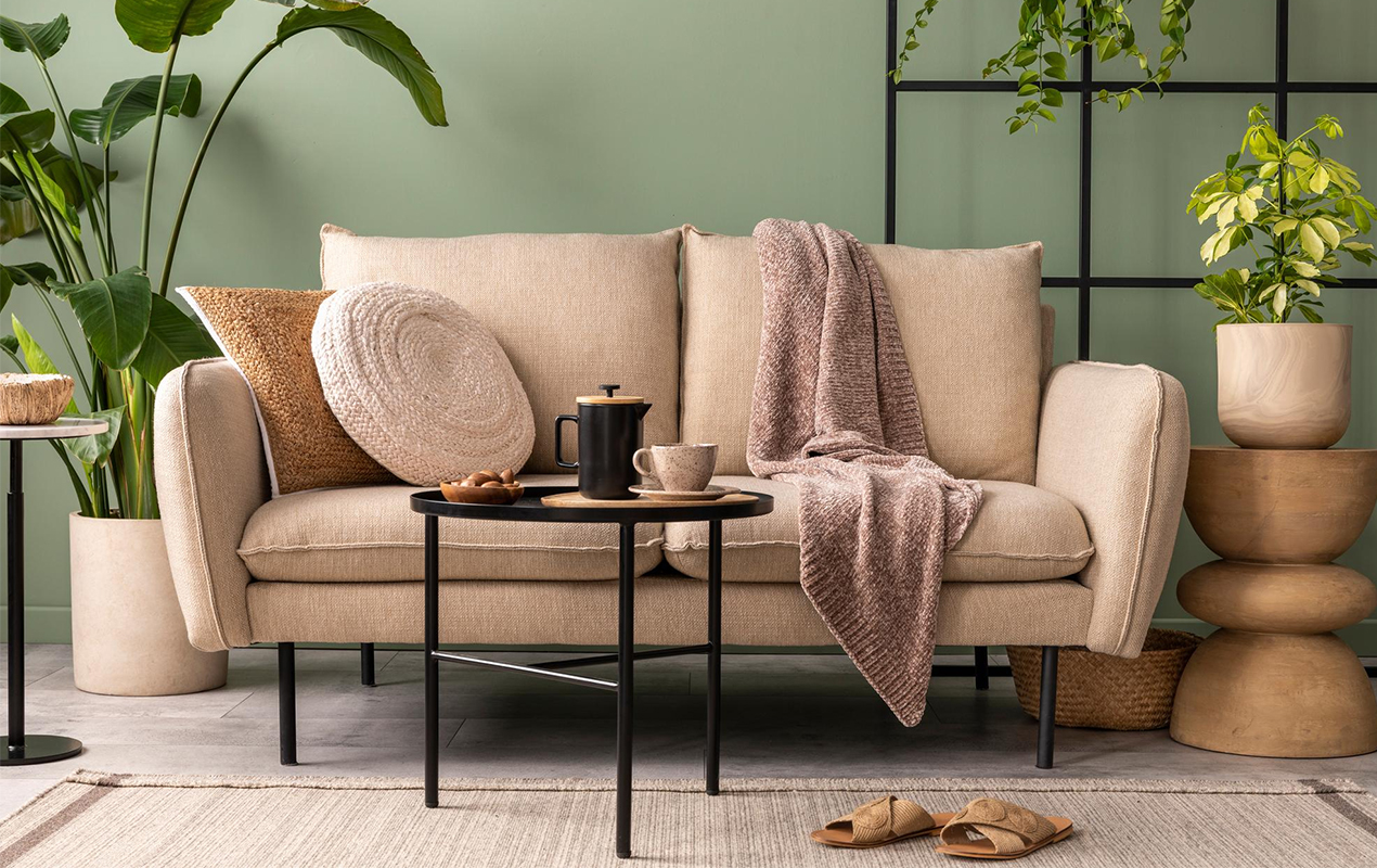 Living room interior with black coffee table