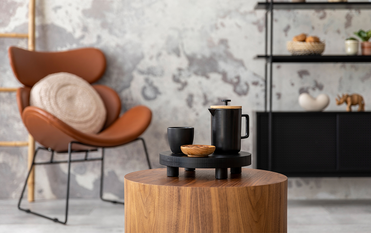 Modern living room interior with round accents