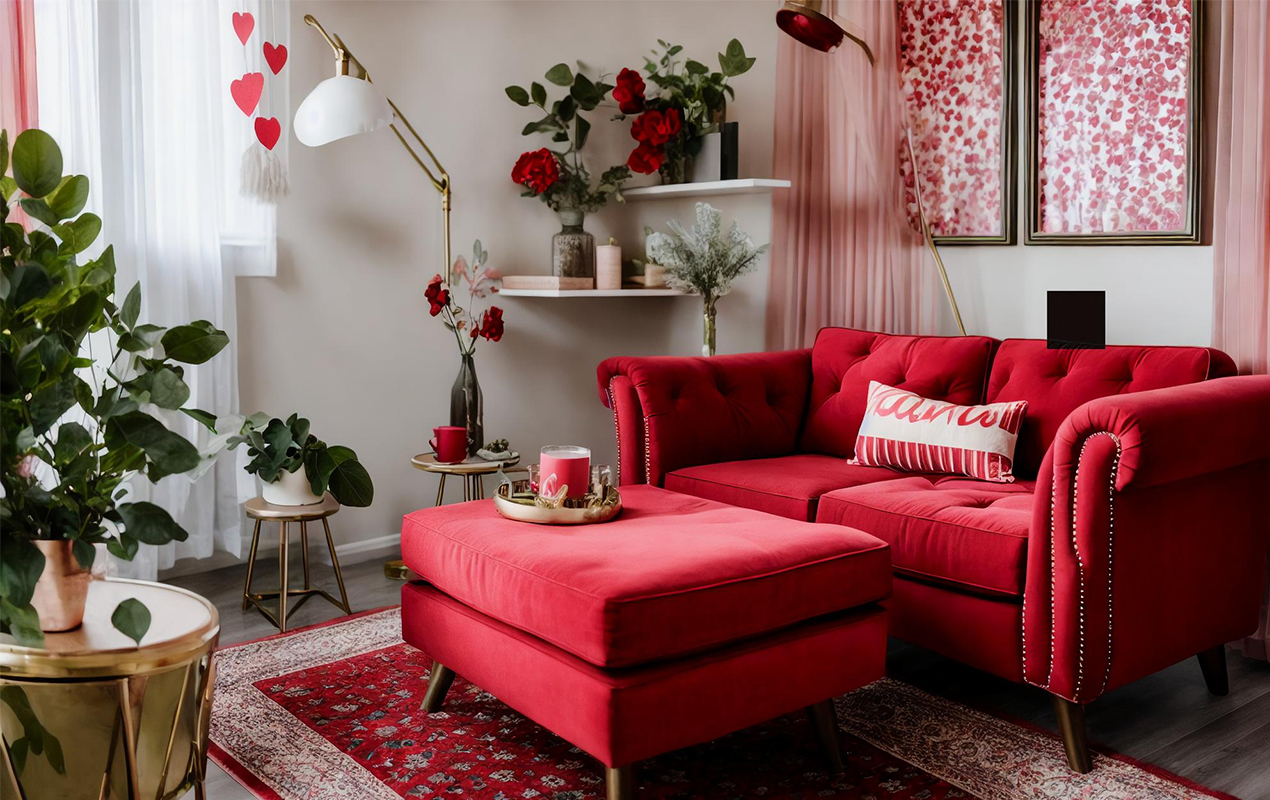 Living room with red coffee table