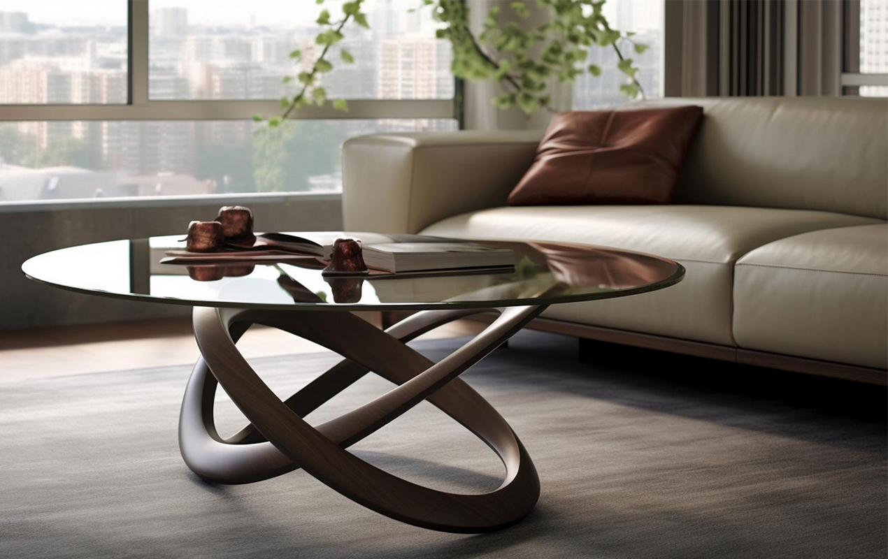 Modern interior with modern metal coffee table