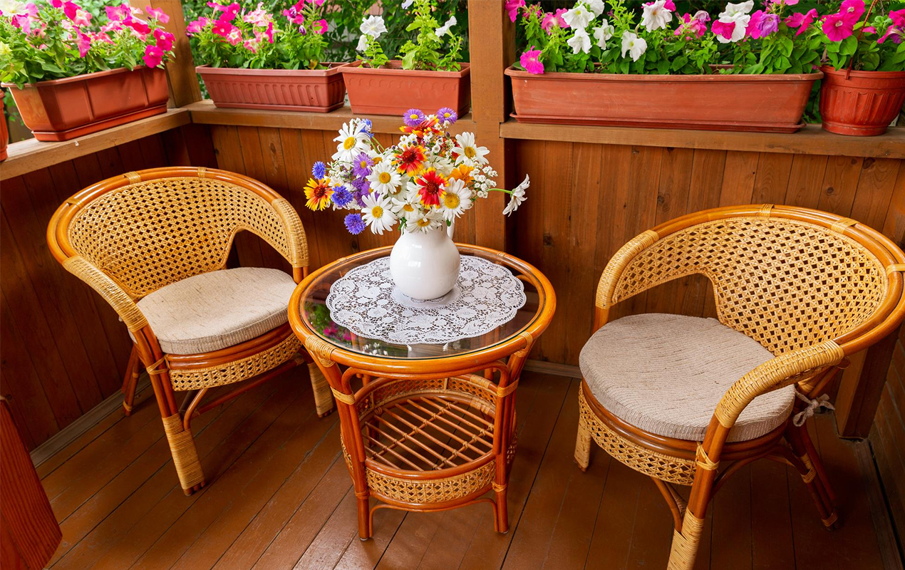 Wooden terrace with garden furniture