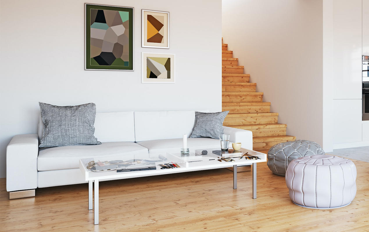 A Silver Grace: The Rectangular Coffee Table and White Sofa Harmony