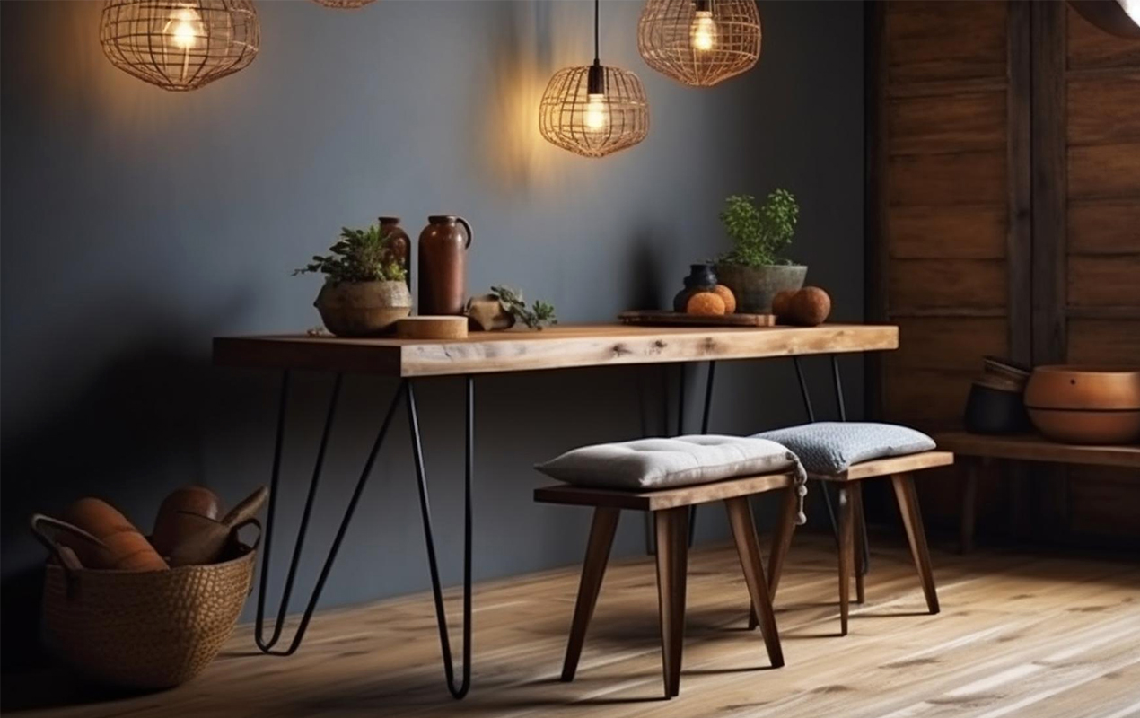 Aesthetic Brilliance The Contemporary Wood Table and Stool Ensemble
