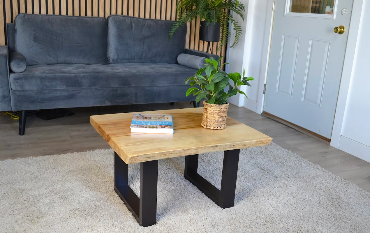 Wood table with black frame