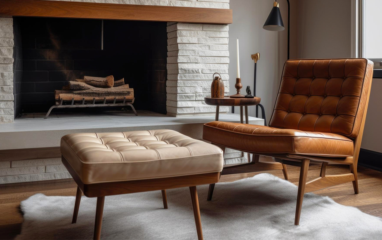 Captivating Coziness: Teak Table by the Fireplace